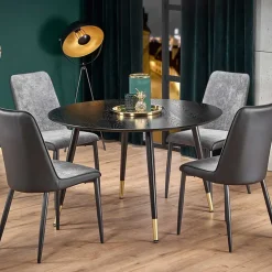 Garnero Arredamenti Tavoli In Legno|Tavoli Da Pranzo-Tavolo da pranzo rotondo industrial 120x120cm oro e nero Kufa