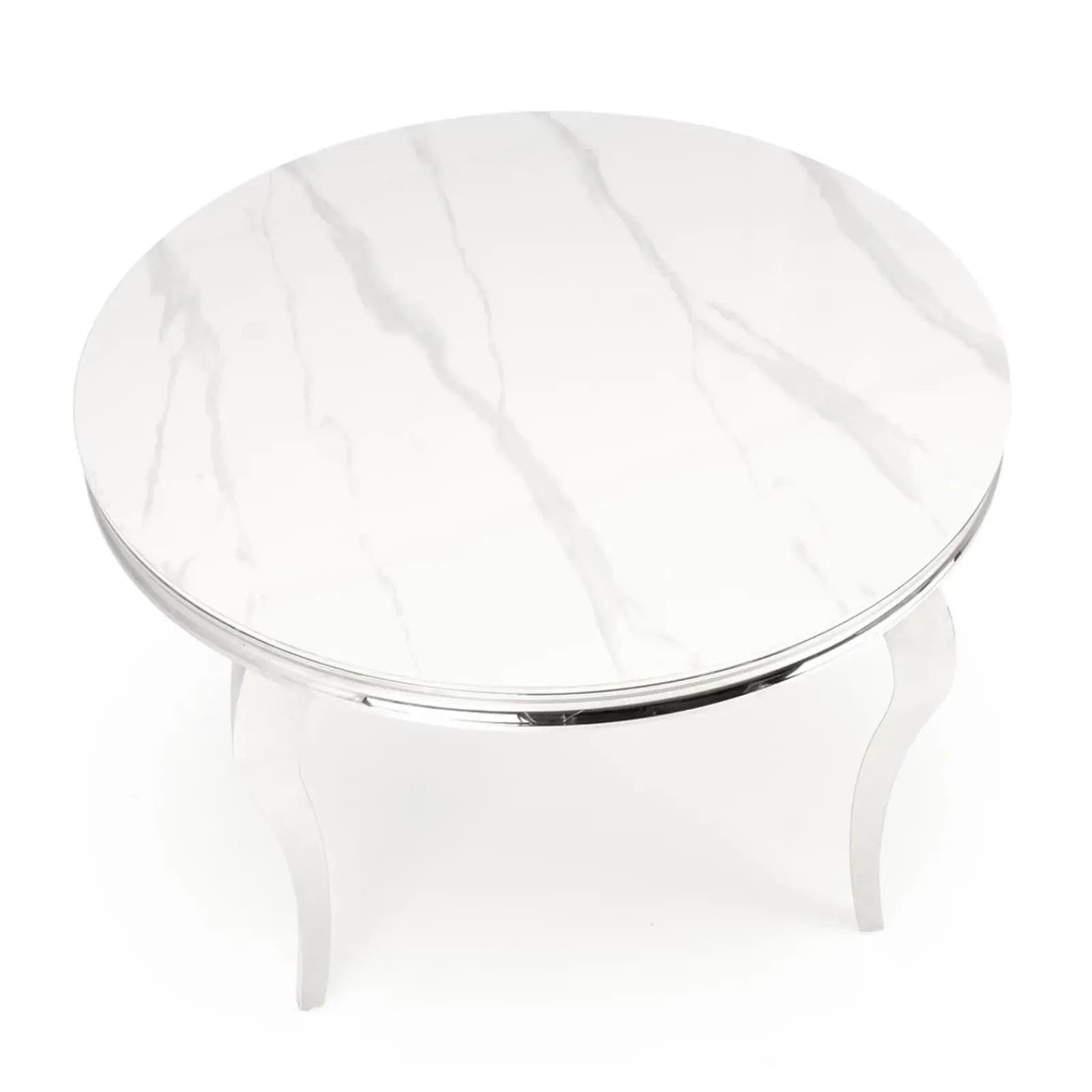 Garnero Arredamenti Tavoli In Vetro|Tavoli Da Pranzo-Tavolo da pranzo rotondo 120cm effetto marmo bianco cromato argento Selim Marmo bianco - Argento