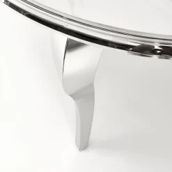 Garnero Arredamenti Tavoli In Vetro|Tavoli Da Pranzo-Tavolo da pranzo rotondo 120cm effetto marmo bianco cromato argento Selim Marmo bianco - Argento