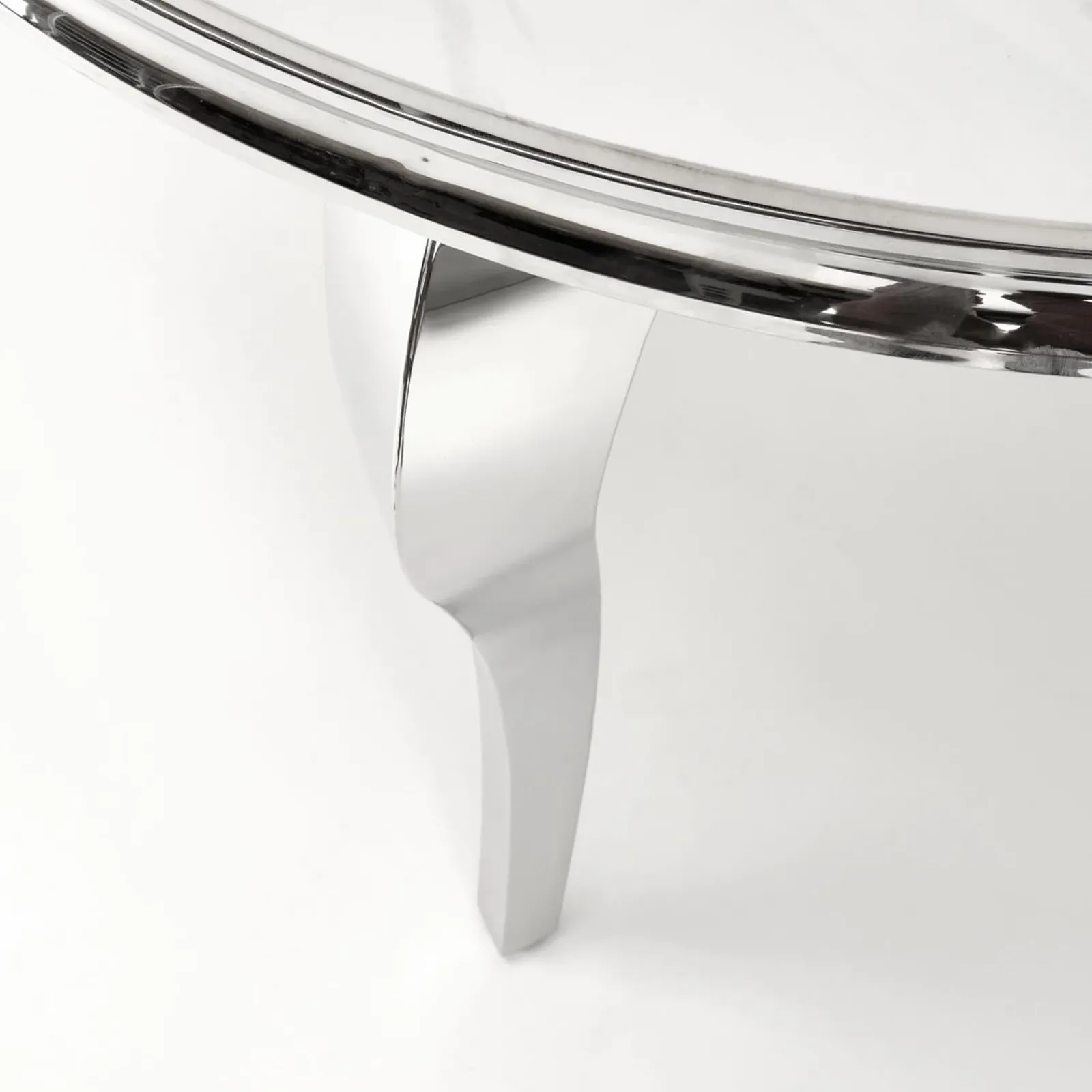 Garnero Arredamenti Tavoli In Vetro|Tavoli Da Pranzo-Tavolo da pranzo rotondo 120cm effetto marmo bianco cromato argento Selim Marmo bianco - Argento