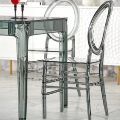 Garnero Arredamenti Tavoli In Vetro|Tavoli Da Pranzo-Tavolo da pranzo trasparente moderno 120x80cm fumé Naked