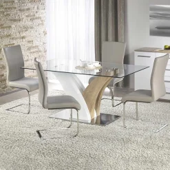 Garnero Arredamenti Tavoli In Vetro|Tavoli Da Pranzo-Tavolo in vetro 160x90cm moderno bianco rovere acciaio Horus