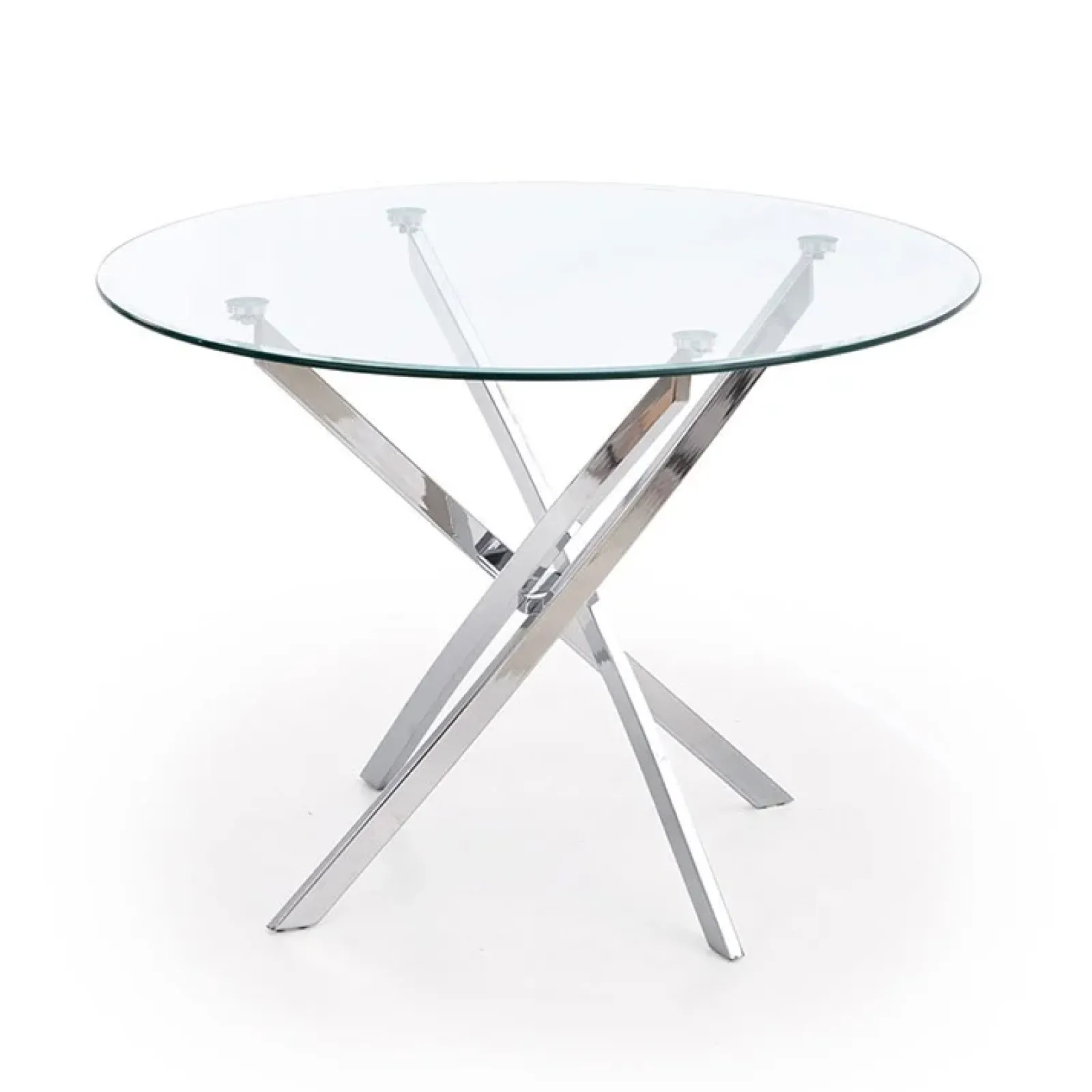 Garnero Arredamenti Tavoli In Vetro|Tavoli Da Pranzo-Tavolo in vetro 100x100cm rotondo da pranzo acciaio cromato Minerva Gihome® Argento