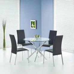 Garnero Arredamenti Tavoli In Vetro|Tavoli Da Pranzo-Tavolo in vetro 100x100cm rotondo da pranzo acciaio cromato Minerva Gihome® Argento