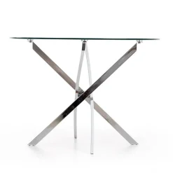 Garnero Arredamenti Tavoli In Vetro|Tavoli Da Pranzo-Tavolo in vetro 100x100cm rotondo da pranzo acciaio cromato Minerva Gihome® Argento