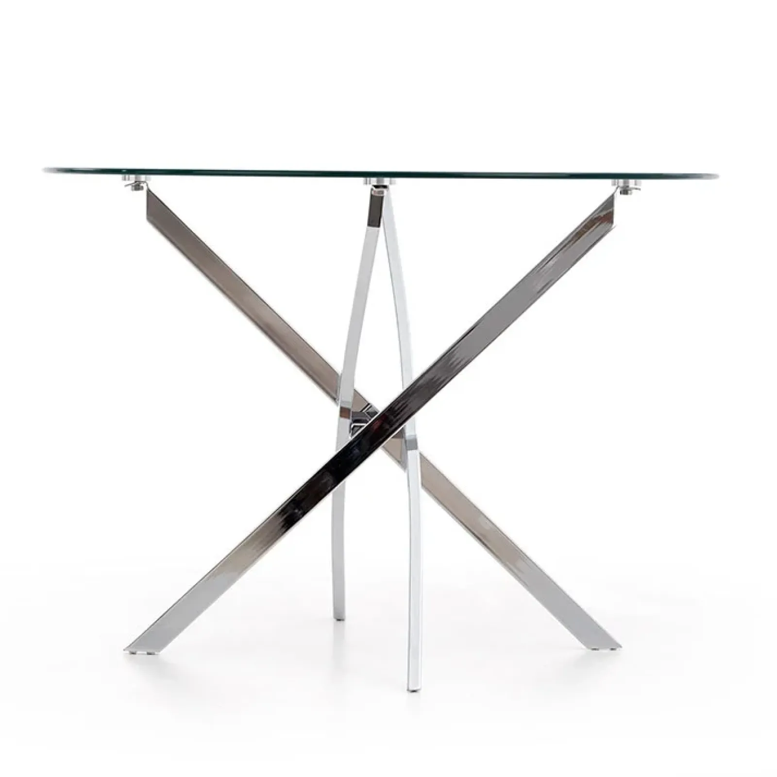 Garnero Arredamenti Tavoli In Vetro|Tavoli Da Pranzo-Tavolo in vetro 100x100cm rotondo da pranzo acciaio cromato Minerva Gihome® Argento