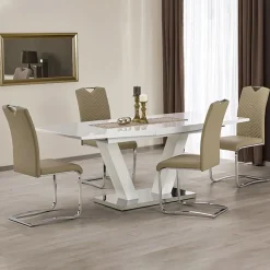 Garnero Arredamenti Tavoli In Vetro|Tavoli Da Pranzo-Tavolo rettangolare allungabile 160/200cm bianco acciaio Sfinge