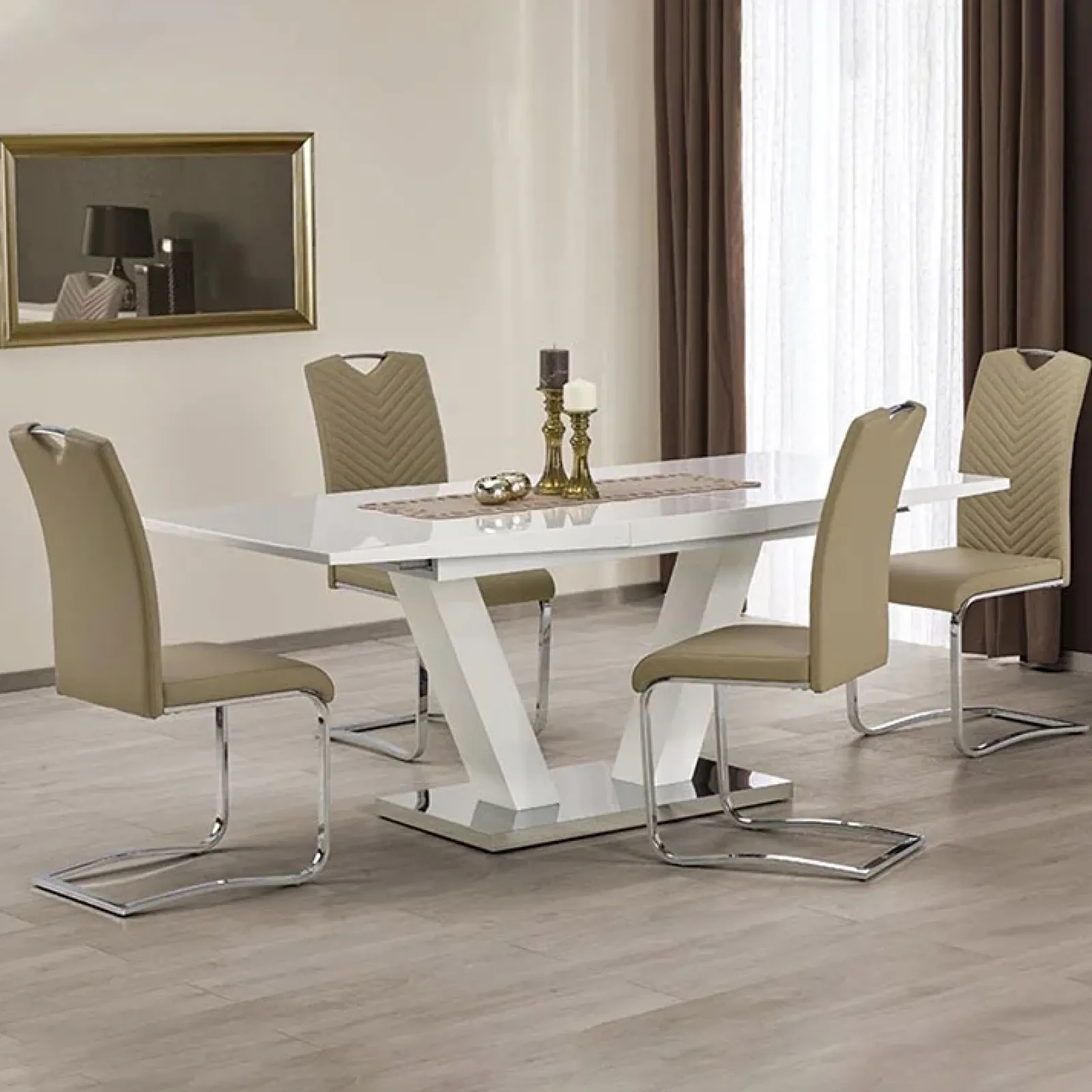 Garnero Arredamenti Tavoli In Vetro|Tavoli Da Pranzo-Tavolo rettangolare allungabile 160/200cm bianco acciaio Sfinge