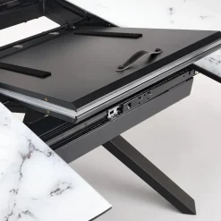 Garnero Arredamenti Tavoli Rotondi|Tavoli Da Pranzo-Tavolo rotondo allungabile 130/180cm vetro effetto marmo bianco nero Galact