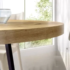 Garnero Arredamenti Tavoli In Legno|Tavoli Da Pranzo-Tavolo rotondo 120cm legno rovere e gambe nere Redondo