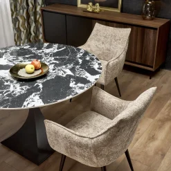 Garnero Arredamenti Tavoli Rotondi|Tavoli Da Pranzo-Tavolo rotondo 120cm moderno effetto marmo nero Anul