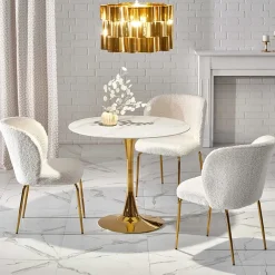 Garnero Arredamenti Tavoli Laccati|Tavoli Da Pranzo-Tavolo rotondo da sala 90x75cm marmo bianco effetto oro Rosselli