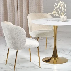 Garnero Arredamenti Tavoli Laccati|Tavoli Da Pranzo-Tavolo rotondo da sala 90x75cm marmo bianco effetto oro Rosselli
