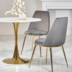 Garnero Arredamenti Tavoli Laccati|Tavoli Da Pranzo-Tavolo rotondo da sala 90x75cm marmo bianco effetto oro Rosselli