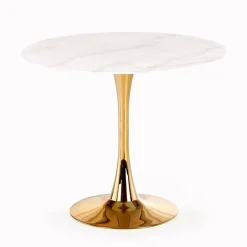 Garnero Arredamenti Tavoli Laccati|Tavoli Da Pranzo-Tavolo rotondo da sala 90x75cm marmo bianco effetto oro Rosselli