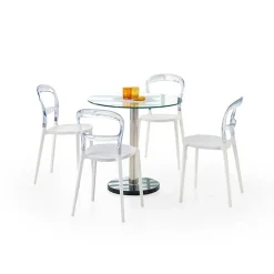 Garnero Arredamenti Tavoli In Vetro|Tavoli Da Pranzo-Tavolo rotondo in vetro moderno 80x80cm acciaio cromato Penelope