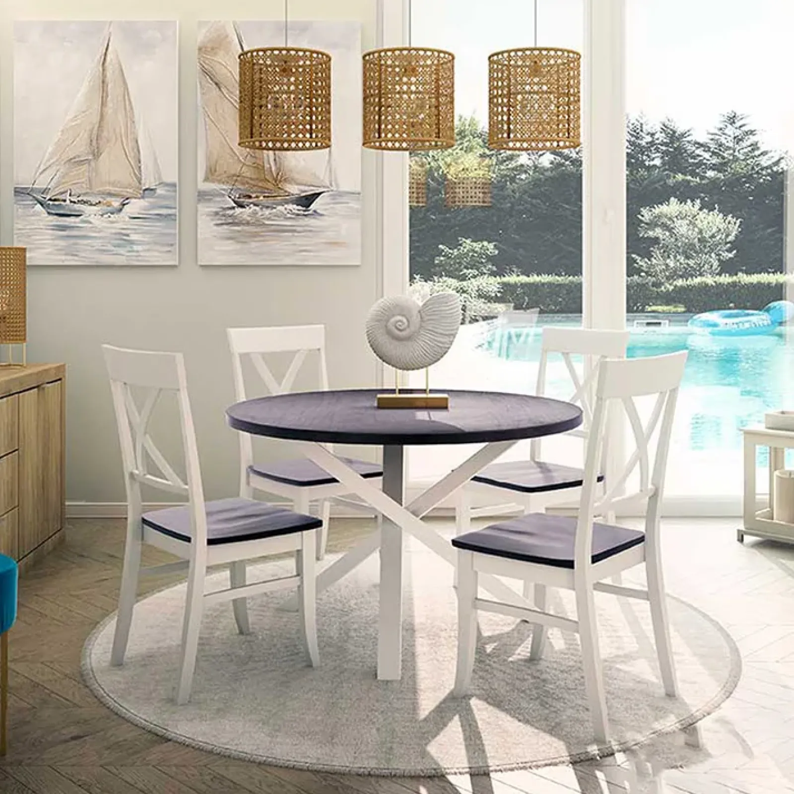 Garnero Arredamenti Tavoli Laccati|Tavoli Da Pranzo-Tavolo rotondo moderno 120x76cm bianco noce Merlino