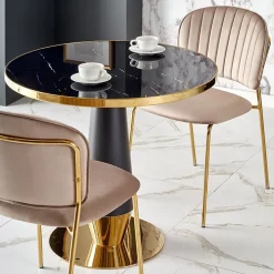 Garnero Arredamenti Tavoli Laccati|Tavoli Da Pranzo-Tavolo rotondo moderno 59x74cm marmo nero oro Lugana