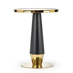 Garnero Arredamenti Tavoli Laccati|Tavoli Da Pranzo-Tavolo rotondo moderno 59x74cm marmo nero oro Lugana