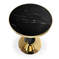 Garnero Arredamenti Tavoli Laccati|Tavoli Da Pranzo-Tavolo rotondo moderno 59x74cm marmo nero oro Lugana