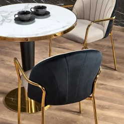 Garnero Arredamenti Tavoli Laccati|Tavoli Da Pranzo-Tavolo rotondo moderno 79x74cm marmo bianco nero oro Barbera