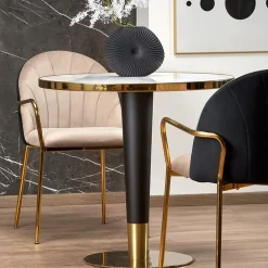 Garnero Arredamenti Tavoli Laccati|Tavoli Da Pranzo-Tavolo rotondo moderno 79x74cm marmo bianco nero oro Barbera