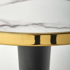 Garnero Arredamenti Tavoli Laccati|Tavoli Da Pranzo-Tavolo rotondo moderno 79x74cm marmo bianco nero oro Barbera