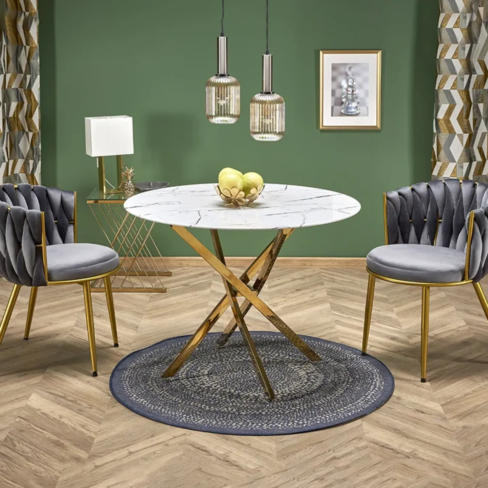 Garnero Arredamenti Tavoli Laccati|Tavoli Da Pranzo-Tavolo rotondo moderno 100x73cm marmo bianco oro Onorato Marmo bianco - Oro