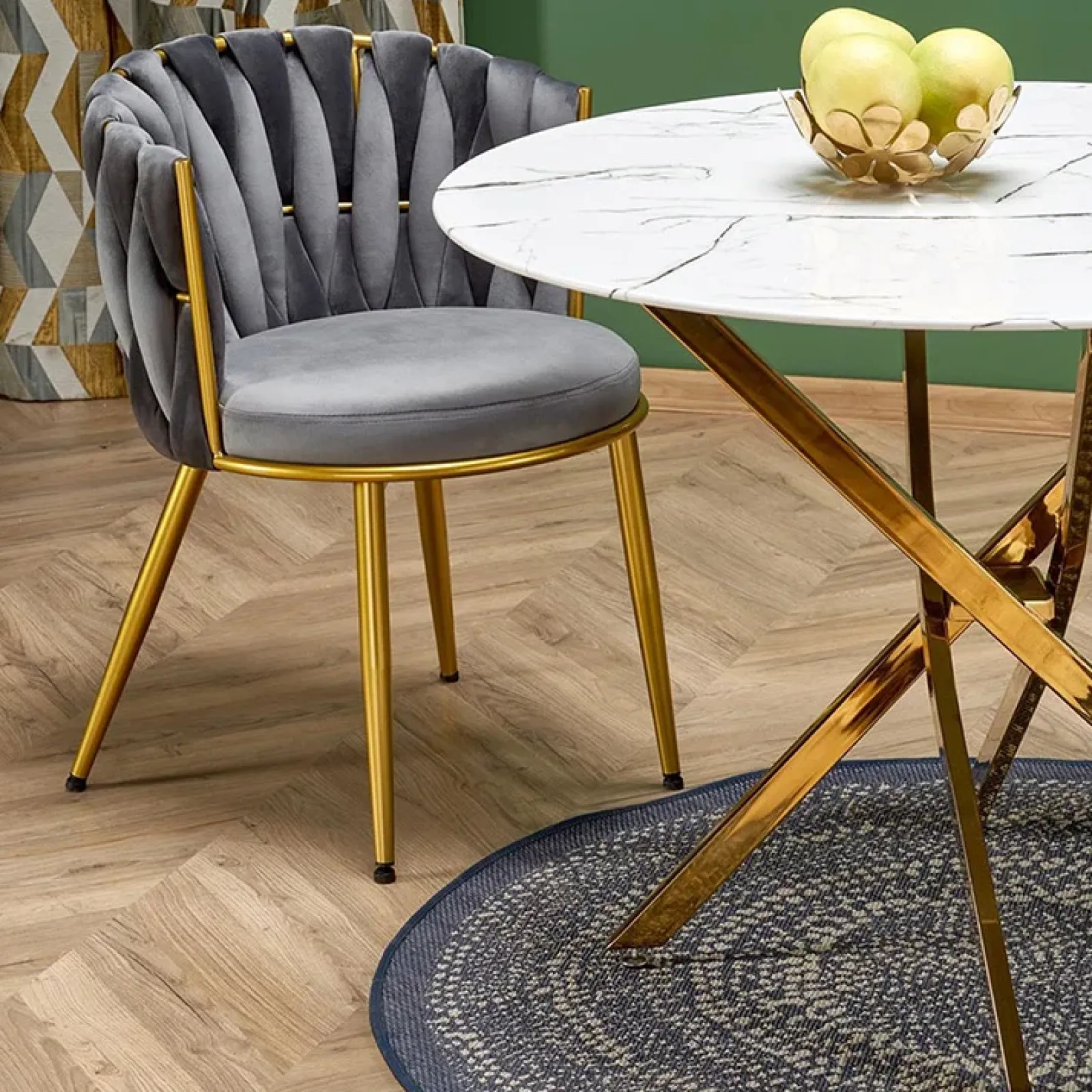 Garnero Arredamenti Tavoli Laccati|Tavoli Da Pranzo-Tavolo rotondo moderno 100x73cm marmo bianco oro Onorato Marmo bianco - Oro