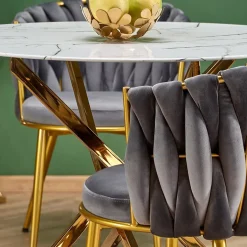 Garnero Arredamenti Tavoli Laccati|Tavoli Da Pranzo-Tavolo rotondo moderno 100x73cm marmo bianco oro Onorato Marmo bianco - Oro