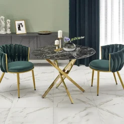 Garnero Arredamenti Tavoli Laccati|Tavoli Da Pranzo-Tavolo rotondo moderno 100x73cm marmo nero oro Onorato Marmo Nero - Oro