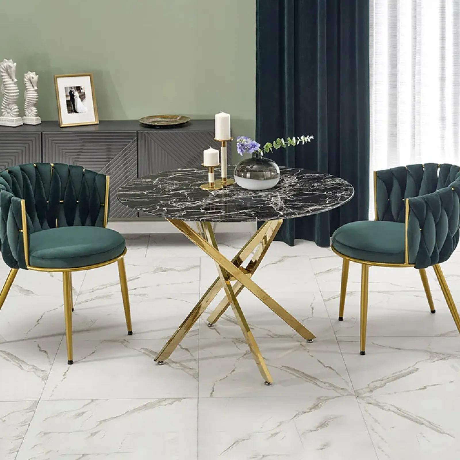 Garnero Arredamenti Tavoli Laccati|Tavoli Da Pranzo-Tavolo rotondo moderno 100x73cm marmo nero oro Onorato Marmo Nero - Oro