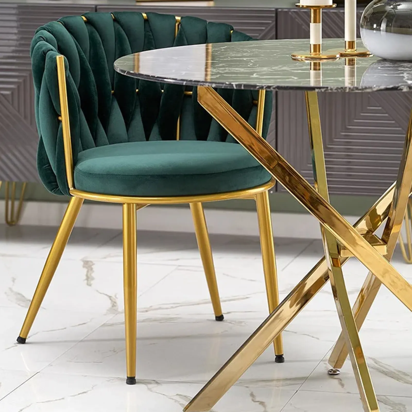 Garnero Arredamenti Tavoli Laccati|Tavoli Da Pranzo-Tavolo rotondo moderno 100x73cm marmo nero oro Onorato Marmo Nero - Oro