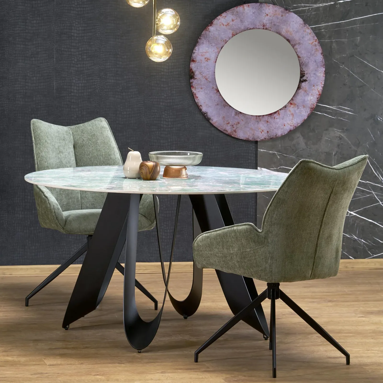 Garnero Arredamenti Tavoli Rotondi|Tavoli Da Pranzo-Tavolo rotondo 135x135cm moderno marmo verde nero Marmolada