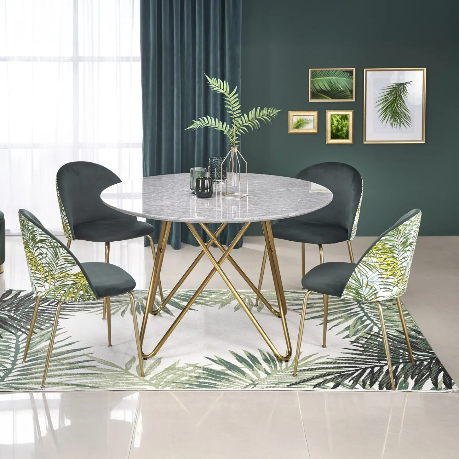 Garnero Arredamenti Tavoli Rotondi|Tavoli Da Pranzo-Tavolo rotondo 120x120cm moderno effetto marmo grigio acciaio oro Arak