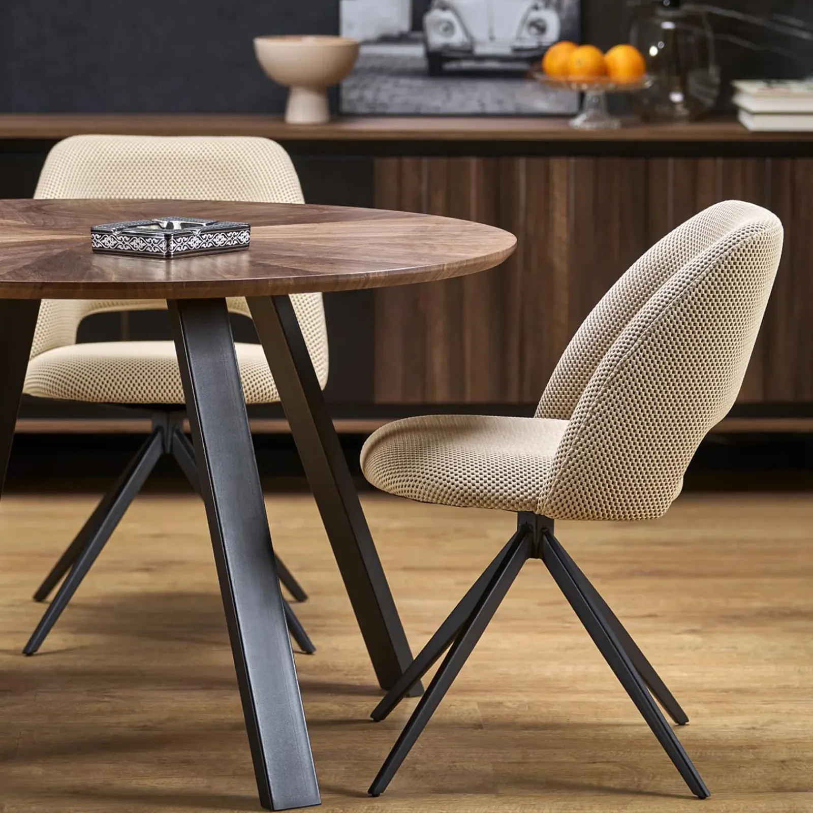 Garnero Arredamenti Tavoli Rotondi|Tavoli Da Pranzo-Tavolo rotondo 120x120cm moderno rovere noce nero Camomilla