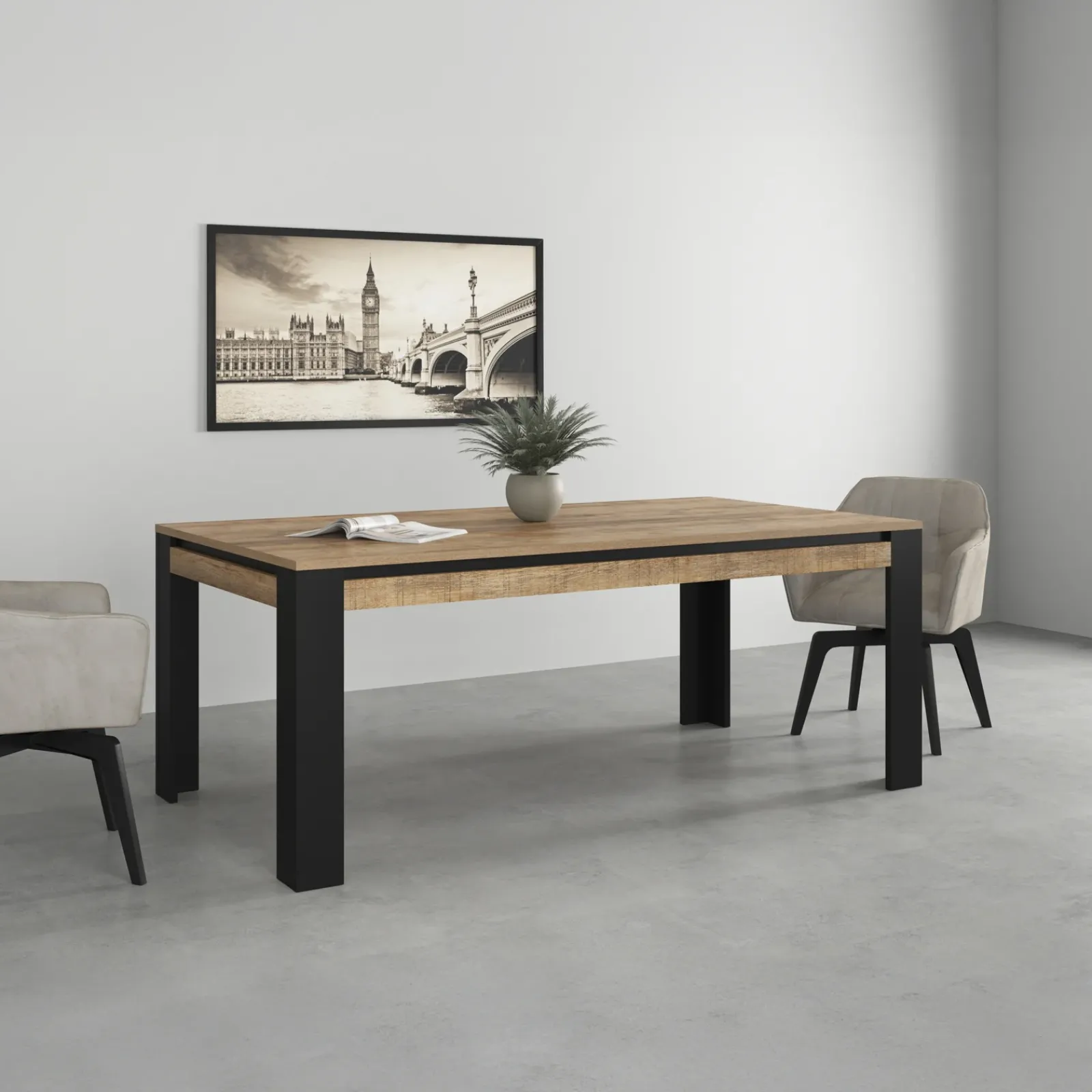 Garnero Arredamenti Tavoli Da Pranzo-Tavolo 195x100 cm moderno rovere rustico nero Ilyssa