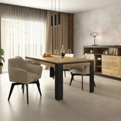 Garnero Arredamenti Tavoli Da Pranzo-Tavolo 195x100 cm moderno rovere rustico nero Ilyssa