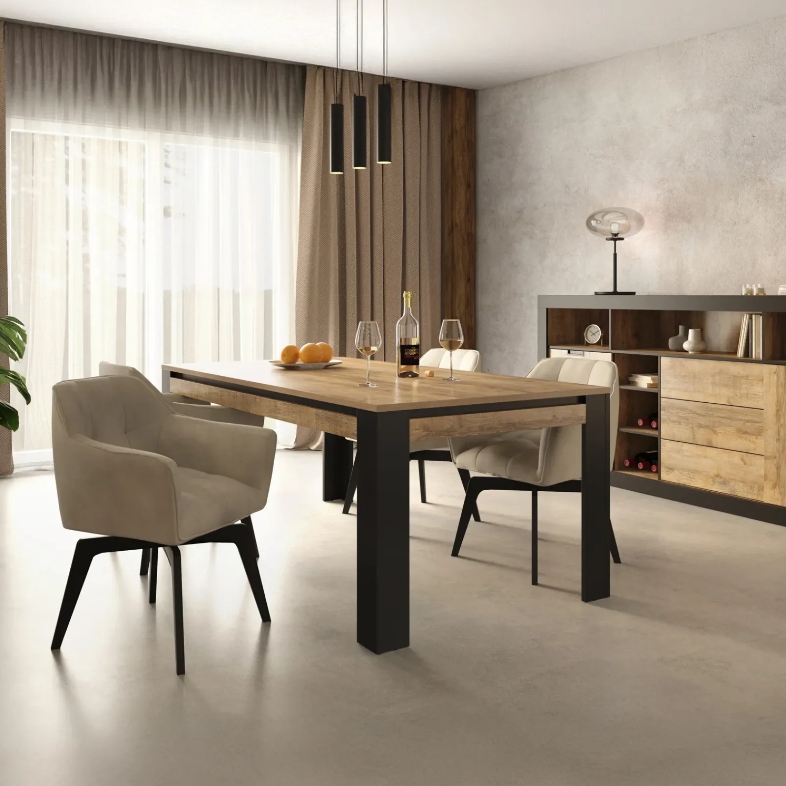 Garnero Arredamenti Tavoli Da Pranzo-Tavolo 195x100 cm moderno rovere rustico nero Ilyssa