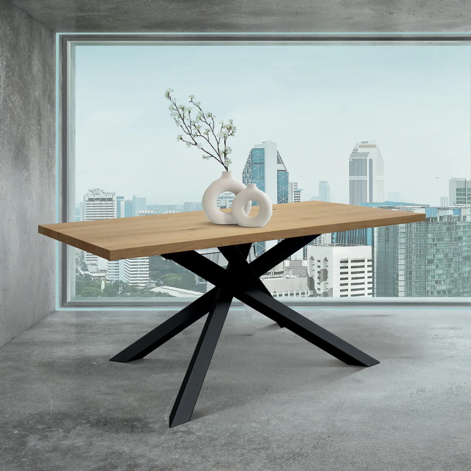 Garnero Arredamenti Tavoli In Legno|Tavoli Da Pranzo-Tavolo 180x90 cm rovere rustico metallo Gaya