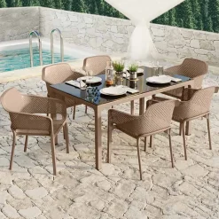 Garnero Arredamenti Tavoli Da Giardino|Tavoli Da Pranzo-Tavolo 150x90cm da giardino esterno bar dehors con vetro Teodoro Tortora