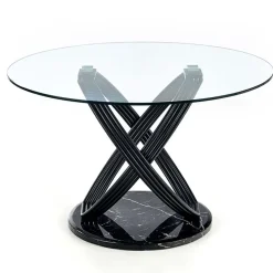 Garnero Arredamenti Tavoli In Vetro|Tavoli Da Pranzo-Tavolo 122x122cm da pranzo in vetro rotondo acciaio nero Arbil