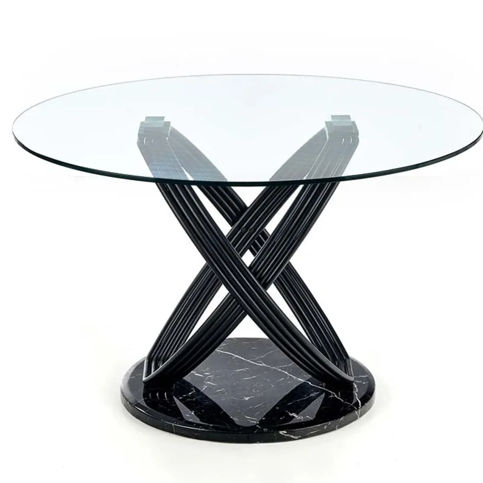 Garnero Arredamenti Tavoli In Vetro|Tavoli Da Pranzo-Tavolo 122x122cm da pranzo in vetro rotondo acciaio nero Arbil