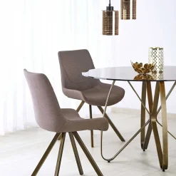 Garnero Arredamenti Tavoli In Vetro|Tavoli Da Pranzo-Tavolo 120x120cm da pranzo in vetro rotondo marrone oro antico Ulisse Gihome®