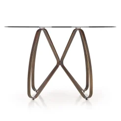 Garnero Arredamenti Tavoli In Vetro|Tavoli Da Pranzo-Tavolo 120x120cm da pranzo in vetro rotondo marrone oro antico Ulisse Gihome®