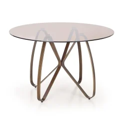 Garnero Arredamenti Tavoli In Vetro|Tavoli Da Pranzo-Tavolo 120x120cm da pranzo in vetro rotondo marrone oro antico Ulisse Gihome®