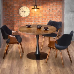 Garnero Arredamenti Tavoli In Legno|Tavoli Da Pranzo-Tavolo 100x100cm da pranzo rotondo moderno noce acciaio nero Lukla