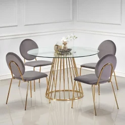 Garnero Arredamenti Tavoli In Vetro|Tavoli Da Pranzo-Tavolo 120x120cm rotondo in vetro acciaio cromato oro Kerman