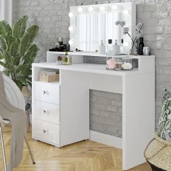 Garnero Arredamenti Scrivanie Per Ragazzi|Toeletta Trucco-Toeletta da trucco con cassetti 120x40cm con specchio e led bianco Eloisa