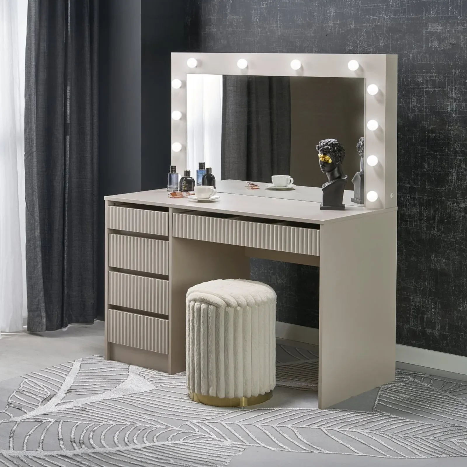 Garnero Arredamenti Toeletta Trucco-Toeletta da trucco con specchio 120x55cm con LED cashmere Cherie Beige